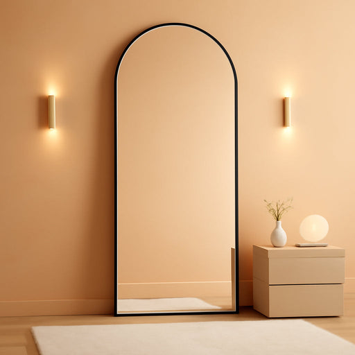 56"X21" Arched Full Length Mirror Floor Mirrors with Aluminum Alloy Frame Free-Standing Wall Mounted Floor Mirrors or Large Dressing Mirror, Black Mirror Full Length