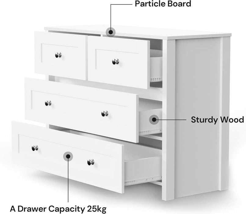 White Four Drawer Dresser With Contemporary Finish