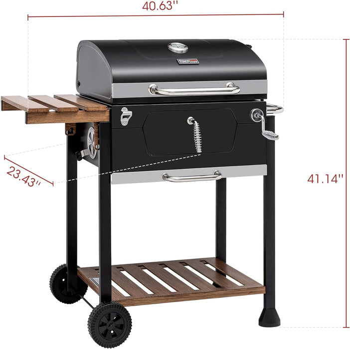 CD1824M 24-Inch Charcoal Grill, BBQ Smoker with Handle and Folding Table, Perfect for Outdoor Patio, Garden and Backyard Grilling, Black, Medium