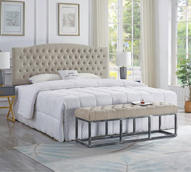 Linen Upholstered Tufted Button King Headboard and Comfortable Fashional Padded King/California King Size Headboard - Linen