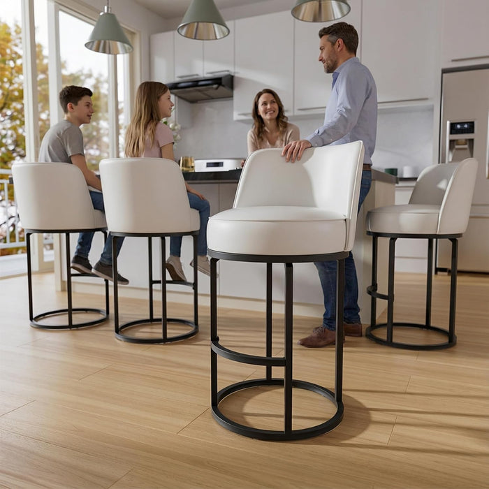 26" White Counter Height Bar Stools Set of 4, Anti-Pinch Swivel
