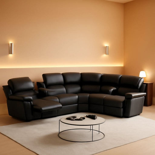 Reclining Sectional Sofa Set, L Shaped PU Leather Recliner Couch with Cup Holder and Storage Console for Home Theater & Living Room, Black