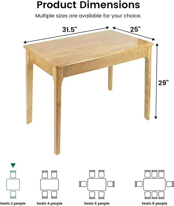 31.5" Solid Wood Dining Room Table,Rectangular Kitchen Real Wooden Table | 2 Person Modern Farmhouse Mid Century Fluted Design Furniture Desk for Home,Small Space,Apartment,Living Room Nature