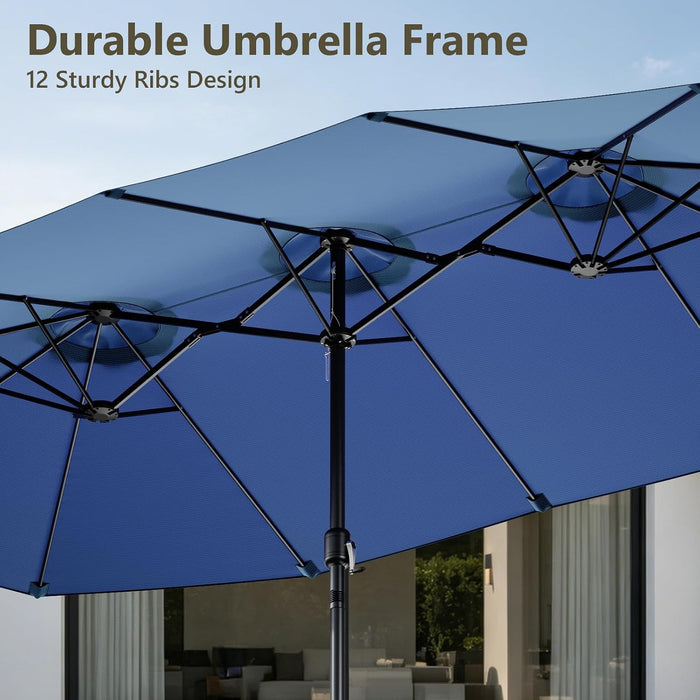 15FT Patio Umbrella, Double-Sided Outdoor Umbrella with Base Included, Large Standing Umbrella with Crank Handle & Ventilation, Rectangular Patio Umbrella for Pool, Backyard, Deck, Lawn & Beach