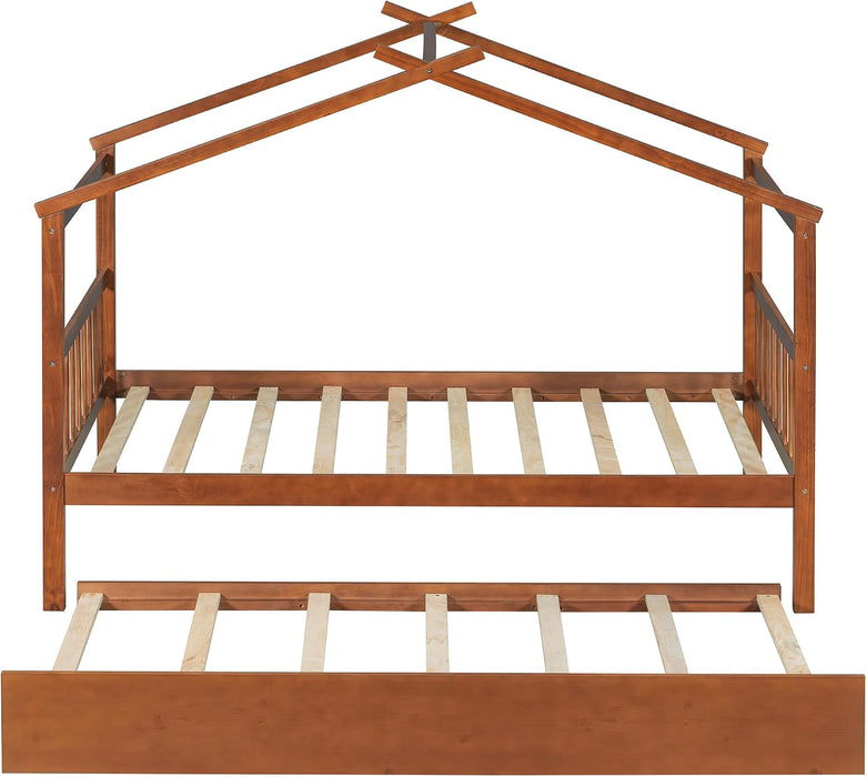 PremiumWood Walnut Twin Playhouse Bed With Trundle
