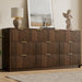 Walnut 10 Drawer Dresser for Bedroom, 63" Wide Fluted Wood Dresser