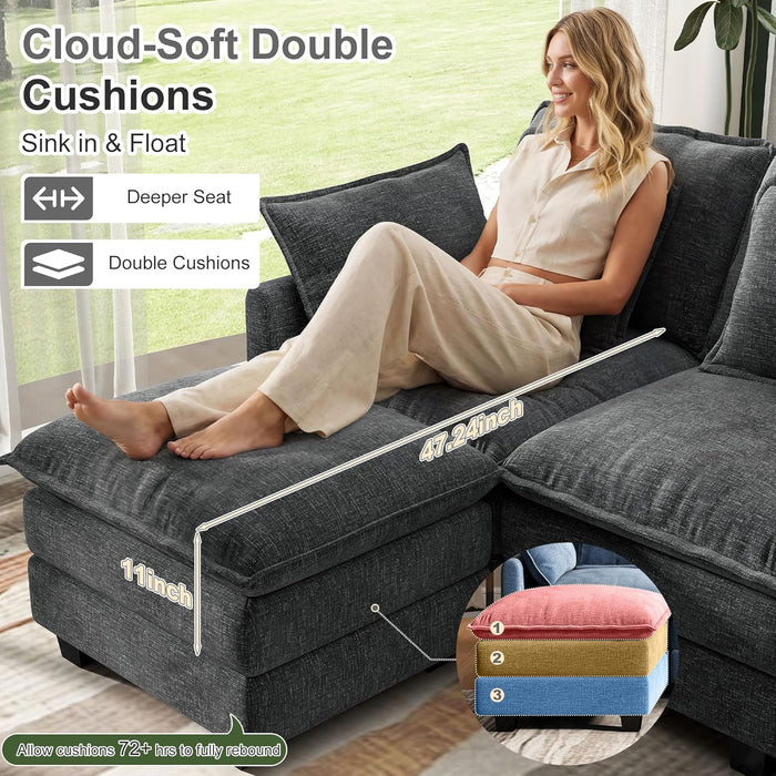 107Inch Cloud UShaped Sofa Grey Removable PillowCovers