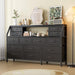 55" W Dresser for Bedroom with 14 Drawers, Chest of Drawers with Open Shelf, Fabric Storage Tower with Metal Frame & Wood Top, TV Stand Organizer for Clothes & Accessories (Black PU)