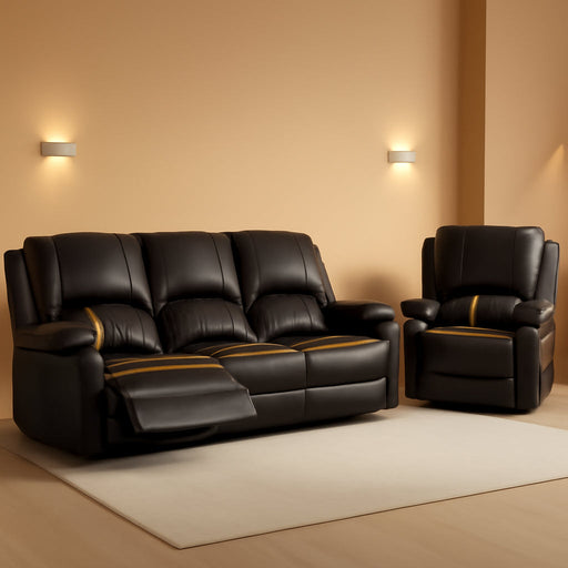 3 Seater Recliner Sofa Set with 2-Tier Cushion, 3+1 Pieces in Living Room, 3 Seater Reclining Couch Leather with Removable Console, 1 Oversize Recliner Chair Sofa Seat