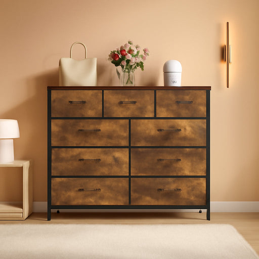 Rustic Brown Dresser with 12 Drawers