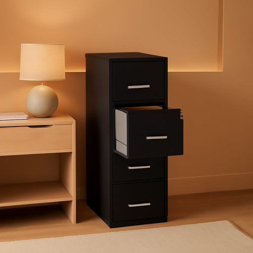 Black Metal Letter File Cabinet, 18" Deep, 4 Drawers