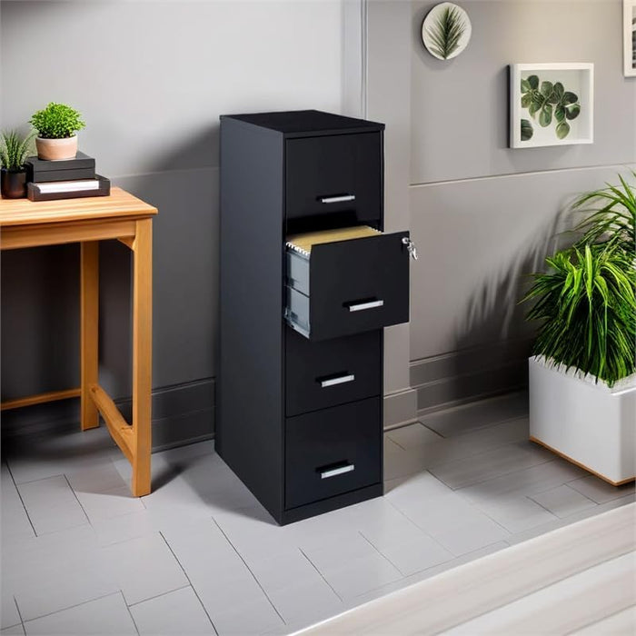 Black Metal Letter File Cabinet, 18" Deep, 4 Drawers