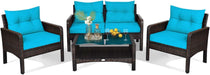 4-Piece Patio Furniture Set Outdoor Rattan Wicker Conversation Set with Coffee Table, Sectional Sofa Bistro Set with Cushions for Garden Poolside Backyard