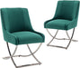 Kitchen Dining Chairs Set of 2,Accent Modern Upholstered Velevt,Contemporary Tufted Metal Chairs with X-Shaped Sliver Legs for Dining Room,Living Room, Reception Room(Dark Green)