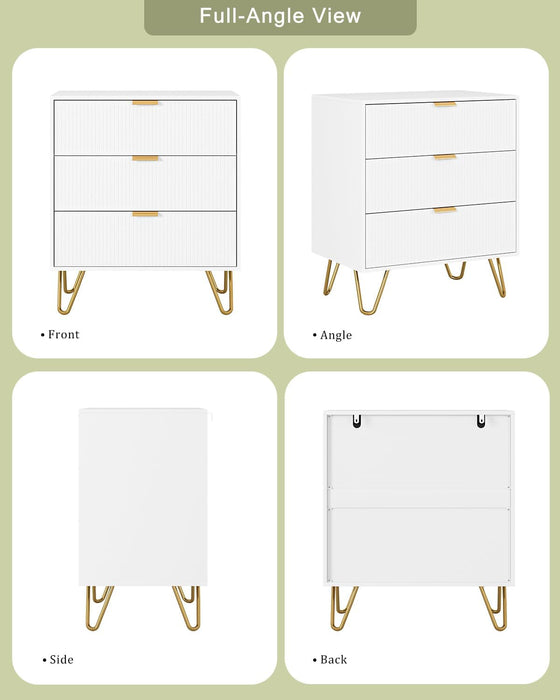 3 Drawer Dresser for Bedroom, 27.6" Modern Storage Dresser, White