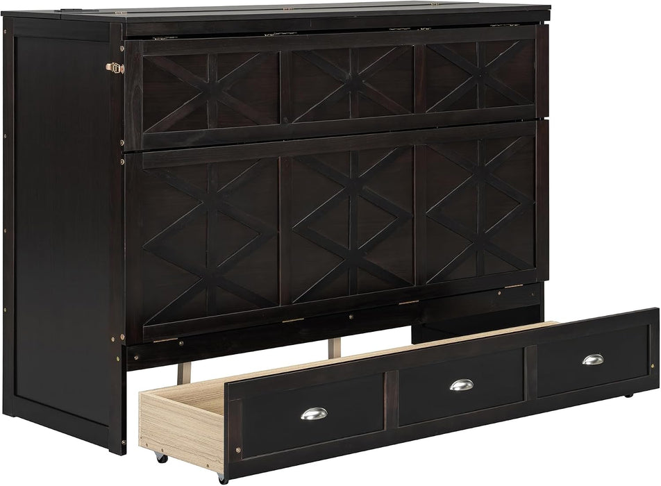 Brushed Espresso Queen Murphy Cabinet Bed USBPorts