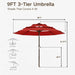 9Ft 3-Tier Patio Umbrella, Outdoor Table Umbrella with Easy Crank & Tilt, 8 Reinforced Ribs, UV Protection for Deck, Pool, Market, Backyard (Red)