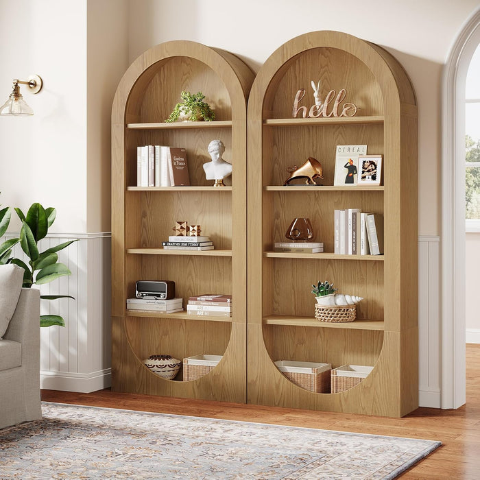Tribesigns 70.9" Tall Bookshelf, 5-Tier Arched Bookcase with Open Shelves, Wooden Free-Standing Display Shelves with Storage for Living Room, Home Office, Bedroom