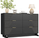 47.24" Wide Dresser for Bedroom, 6 Drawer Black Dresser with Fluted Design & Gold Metal Handle, Chest of Drawers Dressers with Sturdy Base, Wood Dressers for Bedroom, Living Room, Hallway