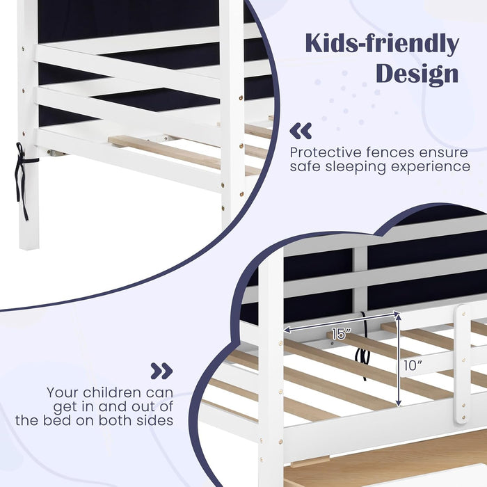 White Twin Montessori House Bed Frame With Drawers