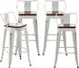 24" Swivel Metal Barstools Set of 4, Counter Height Bar Stools Industrial Bar Chairs with Modern Wooden Top-Low Back, Distressed White
