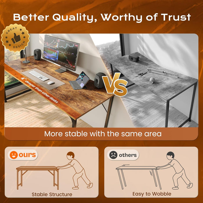 55 X 24 Inch Computer Desk with Deeper Desktop, Gaming Office Writing Work Desk for Home Office, Study, Bedroom, Work from Home, Metal Frame, Rustic Brown