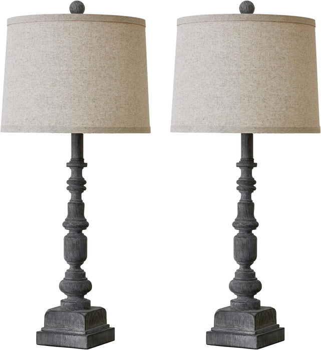27.75" Farmhouse Table Lamps Set of 2, USB A+C, Rustic Tall Table Lamp for Living Room, Traditional Rustic Lamps Bedside Lamps for Bedroom Office End Table, Antique Grey