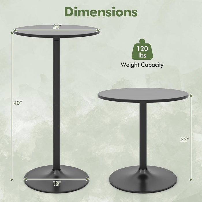 round Bistro Table, Height Adjustable Bar Height Cocktail Table, High Top Pub Table Snack Table with Heavy-Duty Metal Base for Home Bar, Dining Room, Restaurant, Black