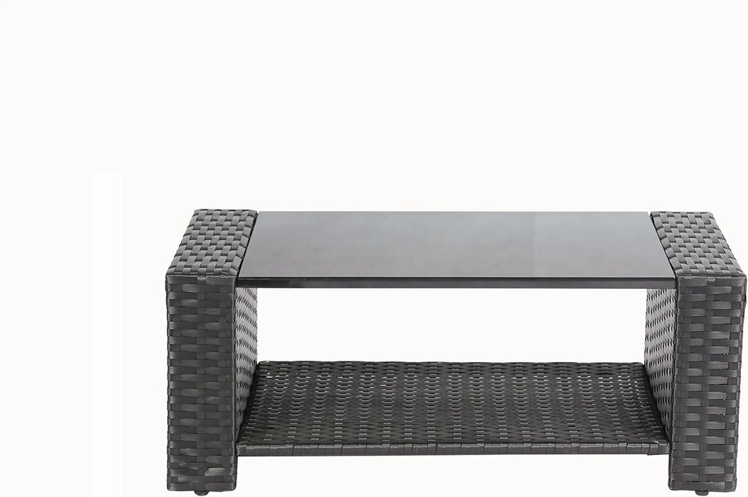 4 Pieces Outdoor Furniture Complete Patio Cushion Wicker P.E Rattan Garden Set, Full, Black