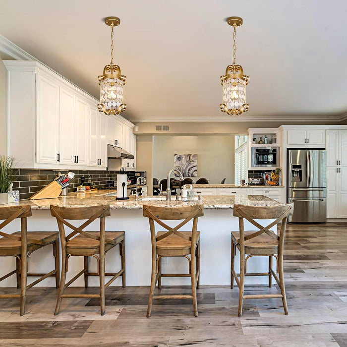 2 Pack Shell Pendant Lights, Modern Gold Capiz Shell Light Fixture Coastal Chandelier for Dining Room Nature Seashell Pendant Lighting for Kitchen Island Bedroom Foyer Entryway, 16"H X 10"Dia