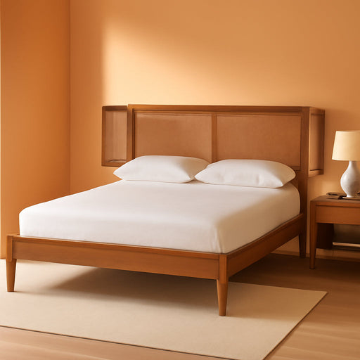 Eridian Walnut Brown Finished Wood and Natural Rattan Full Size Platform Bed
