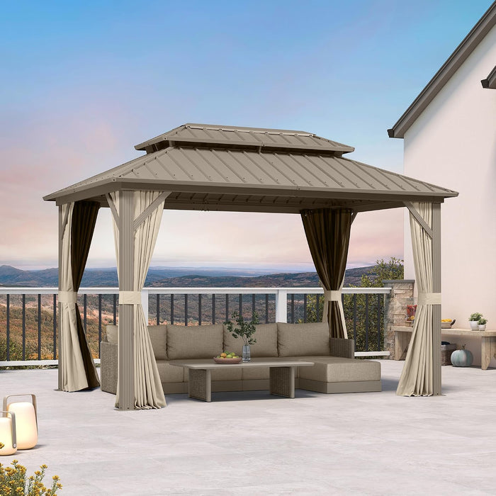 8x12 Foot Champagne Aluminum Gazebo Featuring Curtains