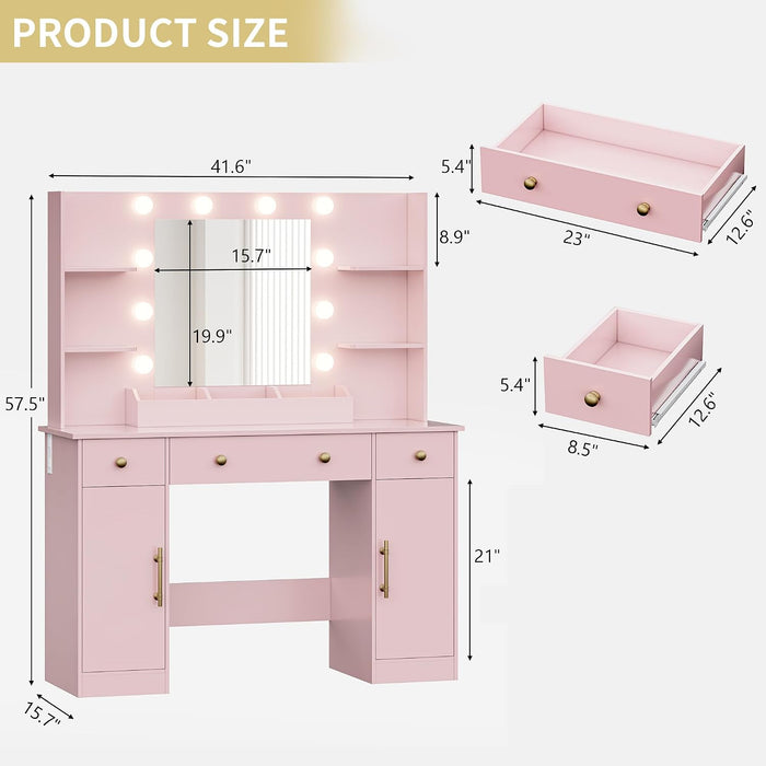 43 Inch MagentaPink Vanity Desk Illuminated Mirror
