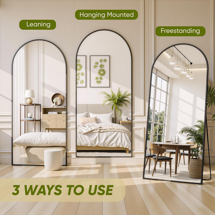 Floor Mirror, 78"X38" Oversized Full Length Mirror with Stand, Arched Full Body Mirror Standing Hanging Leaning against Wall, Aluminum Frame Giant Mirrors for Bedroom Cloakroom, Black