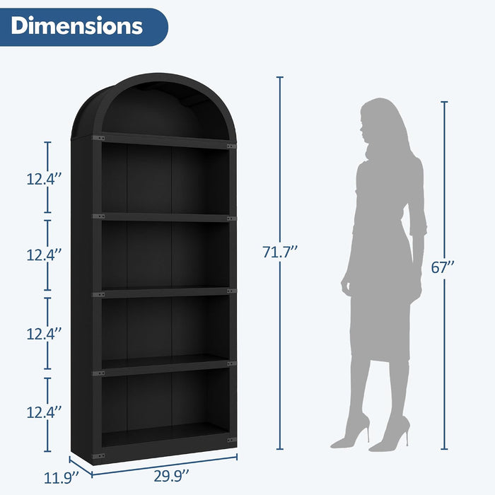 Bookcase 5 Shelf Arched Bookshelf 71.65 in Tall Bookcase Farmhouse Display Storage Rack Wooden Bookshelves for Home Office, Living Room