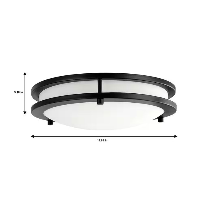 Flaxmere 12 In. Matte Black Dimmable Integrated LED Flush Mount Ceiling Light with Frosted White Glass Shade