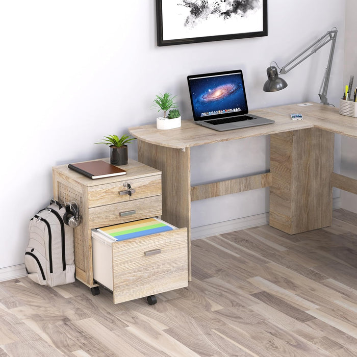 Box File Rolling Mobile Cabinet with Side Pegboard, Maple