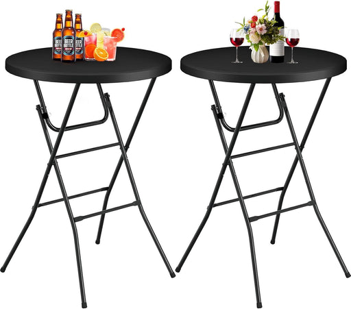 Round Folding Table, 32" Bar Height Tables for Parties and Commercial Events, Portable Plastic Table W/Thick Table Top, Metal Frame, Locking Legs, Indoor Outdoor Accessory, 2 Pack, Black