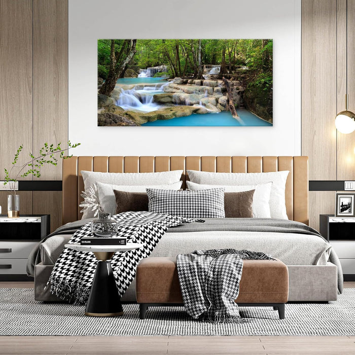 S01598 1 Panels Wall Art Tropical Beautiful Waterfall Prints Light Green Forest Natural Picture Canvas Paintings Scenery Spring Summer Landscape for Home Wall Decor Artwork