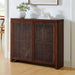 Small Sideboard Buffet Cabinet,Narrow Kitchen Storage Cabinet with 2 Rattan Doors,Mid Century Modern Thin Console Table for Living Room,Entryway(39.4" Walnut)