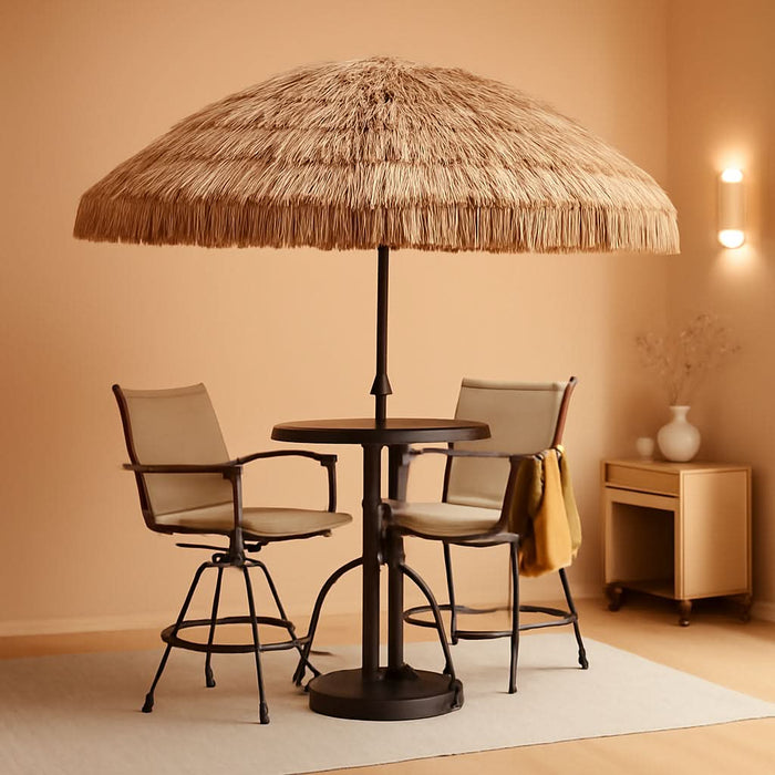 7.5Ft Hula Thatched Tiki Patio Beach Umbrella Hawaiian Style 10 Ribs UPF 50+ with Tilt Carry Bag for Outdoor Tiki Bar, Tropical Palapa, Patio Garden Beach Pool Backyard Natural Color