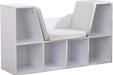 Wooden Bookcase with Reading Nook, Storage and Gray Cushion, White