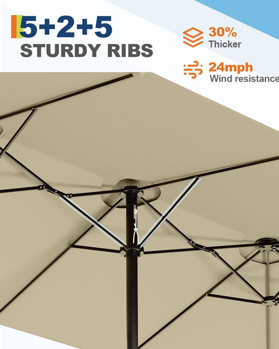 15 Ft Large Patio Umbrella with Lights, 36 LED Lights Double-Sided Patio Umbrella with Weighted Base for Poolside Garden Backyard
