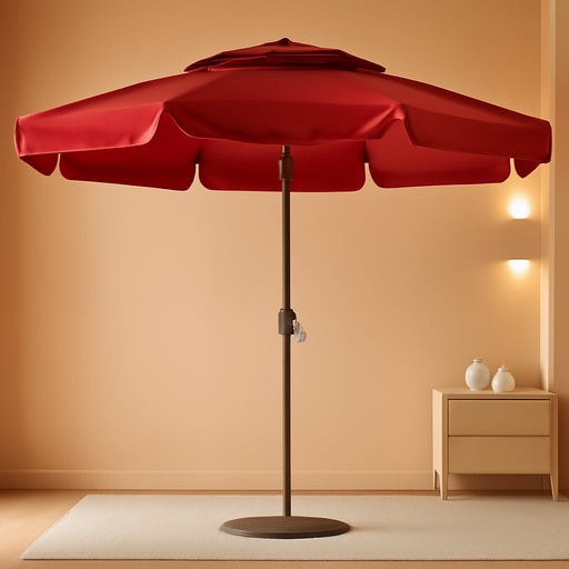 9 Ft 3 Tier Outdoor Patio Umbrella with Push Button, Red