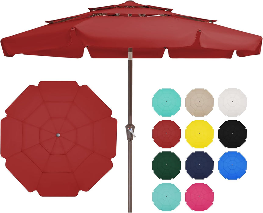 9 Ft 3 Tier Outdoor Patio Umbrella with Push Button, Red