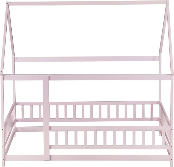 Pink Full Size Montessori Floor Bed SolidWoodFrame
