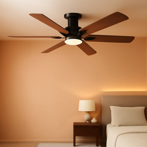 52Inch Ceiling Fan with Lights and Remotes, Modern Smart Flush Mount Ceiling Fans,Dc Reversible Motor, 3CCT Dimmable,Noiseless,Dual Finish, Brown 6 Speeds Ceiling Fan for Indoor/Outdoor