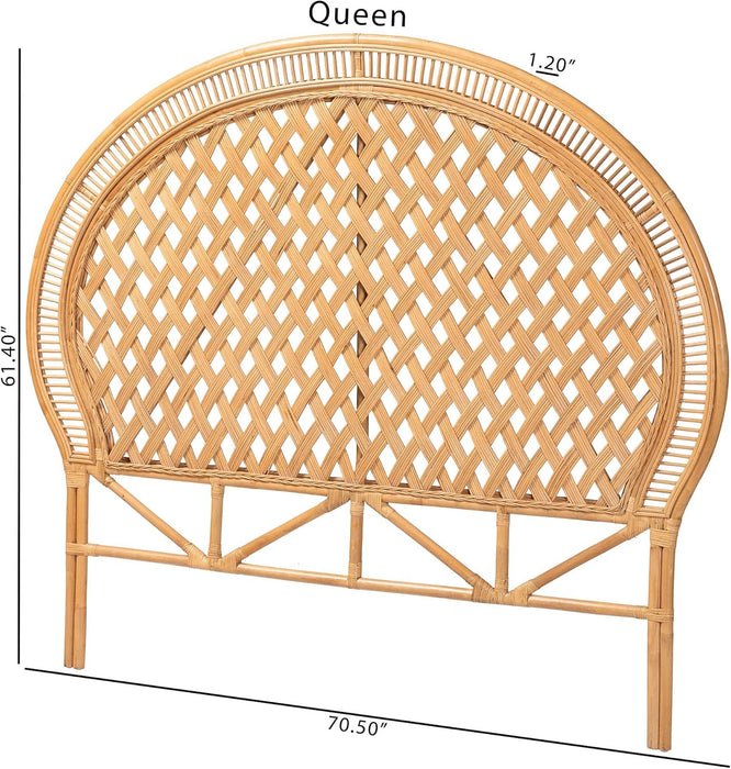 Isabel Rattan Headboard - Handwoven Wicker Headboard Panel with Diamond Weave Pattern, Light Honey, Lightweight Coastal Bedroom Décor, Queen Size