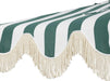 Beverly 9 Ft. Coastal Green and White Striped Half Patio Umbrella with Scalloped Fringe, Crank Lift, and Manual Tilt for Balcony, White Pole UMB1201L