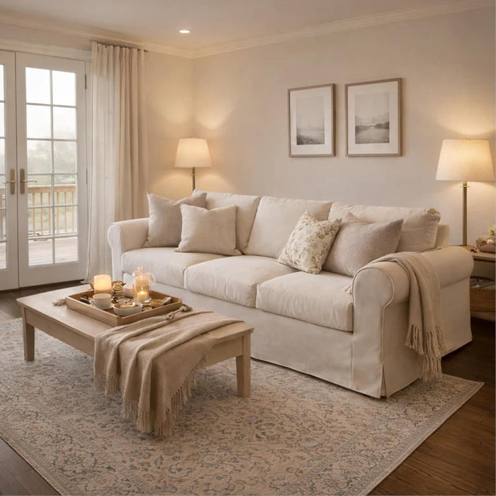 Beige 89Inch ExtraDeepCushionedUpholsteredSofa RemovableCovers